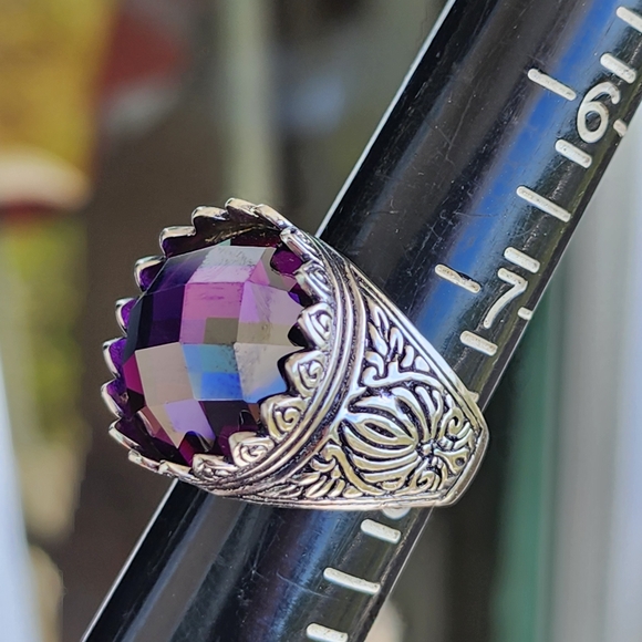 Vintage-Inspired Chunky Crown Amethyst Purple Gemstone Ring Size 7.5 Jewelry - Picture 3 of 8